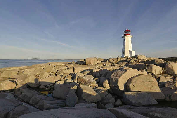 Lighthouse in Peggys Cove at sunrise, Nova Scotia, Canada, North America