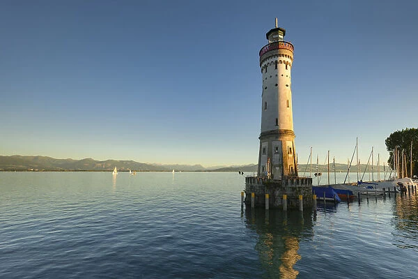Lighthouse at sunset, Lake Constance, Bavaria, Swabia, Germany, Europe