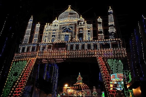 Lighting arrangements depicting the Taj Mahal, Kolkata, West Bengal, India, Asia