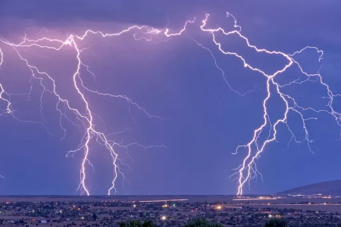 Framed Print : Lightning bolts striking Prescott area in the distance with the town of Chino Valley just Framed Print : Lightning bolts striking Prescott area in the distance with the town of Chino Valley just