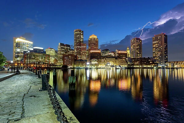 Lightning over Boston Waterfront, Boston, Massachusetts, New England, United States of America, North America