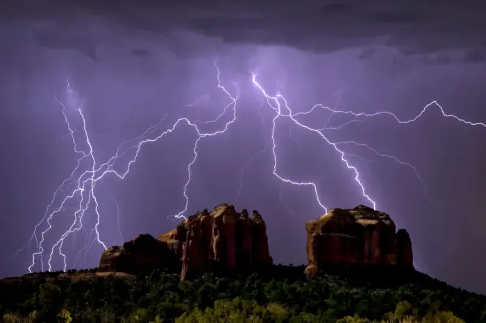 Framed Print : Lightning storm striking Cathedral Rock in Sedona viewed from the Little Horse Trail Framed Print : Lightning storm striking Cathedral Rock in Sedona viewed from the Little Horse Trail