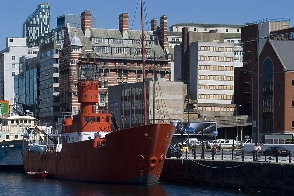 Lightship in the harbour near Albert Dock, Liverpool, Merseyside, England