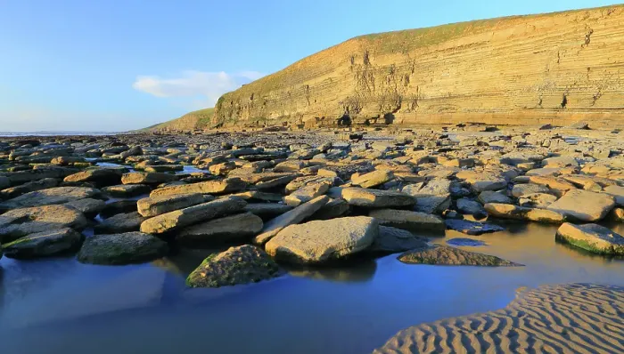 Framed Print : Limestone cliffs and beach, Dunraven Bay, Southerndown, Vale of Glamorgan, South Wales, United Kingdom Framed Print : Limestone cliffs and beach, Dunraven Bay, Southerndown, Vale of Glamorgan, South Wales, United Kingdom