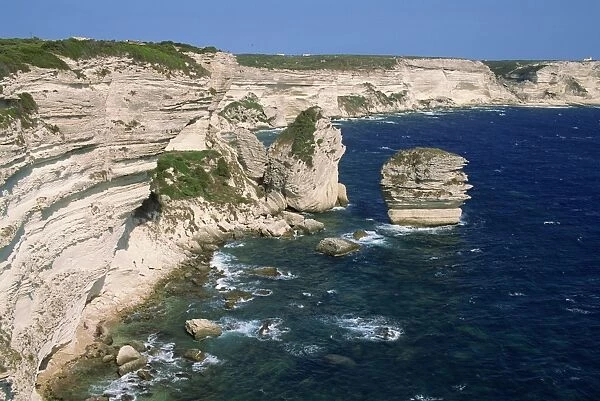 Limestone cliffs on the coastline near Bonifacio, island of Corsica, France