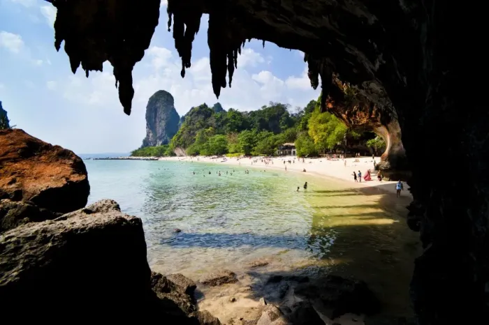 Framed Print : Limestone karst rocks at Phra Nang Beach, South Islands, Thailand, Southeast Asia, Asia