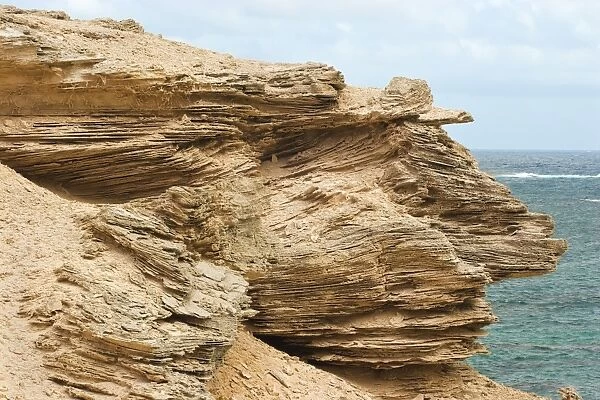 Limestone outcrop showing classic cross bedding created by ancient dune sands