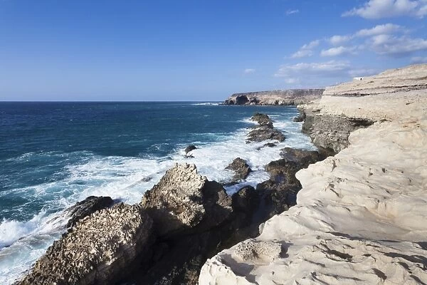 Limestone terraces at the cliffs to the Mirador, Ajuy, Fuerteventura, Canary Islands, Spain, Atlantic, Europe