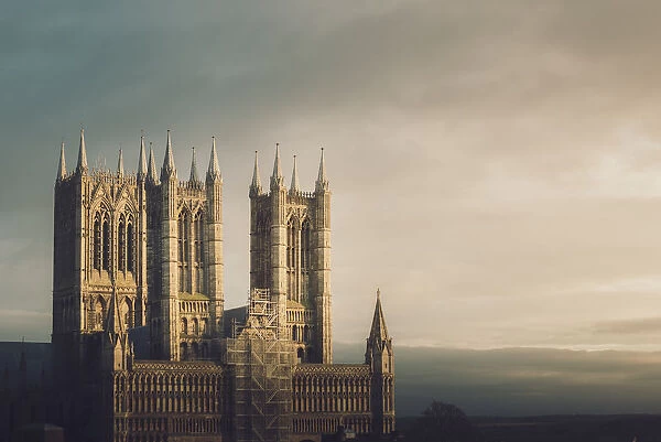 Lincoln Cathedral standing proud whilst being repaired, Lincoln, Lincolnshire, England
