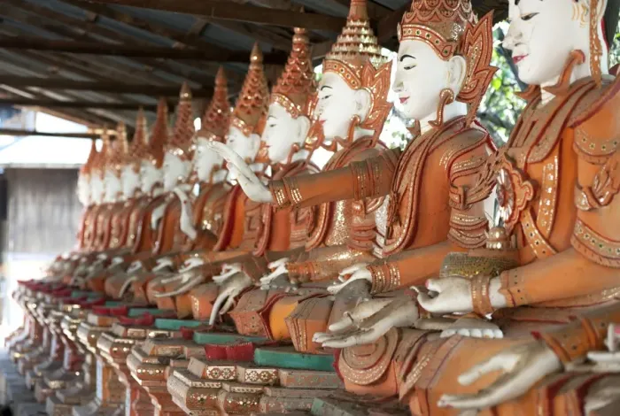 Framed Print : Line of seated Buddhas at the Maha Bodhi Ta Htaung monastery, Monywa township, Sagaing Division Framed Print : Line of seated Buddhas at the Maha Bodhi Ta Htaung monastery, Monywa township, Sagaing Division