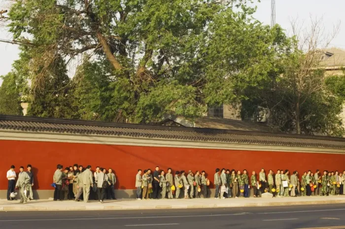 Framed Print : Line of workers waiting to start work in the early morning, Beijing, China, Asia Framed Print : Line of workers waiting to start work in the early morning, Beijing, China, Asia