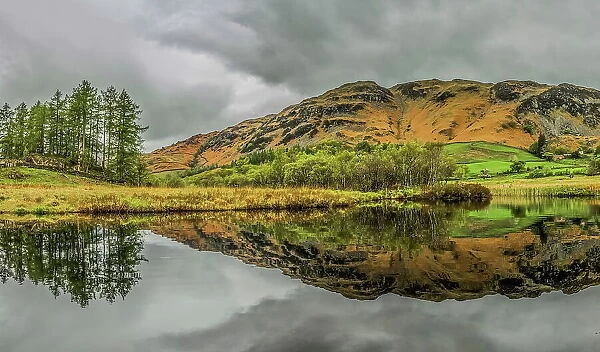 Lingmoor Fell reflections in the infant River Brathay from the Little Langdale Valley in the Lake District National Park, UNESCO World Heritage Site, Cumbria, England, United Kingdom, Europe