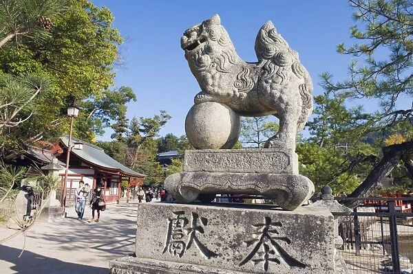 Lion statue at Itsukushima Shrine, UNESCO World Heritage Site, Miyajima Island