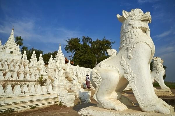Lion statue, Paya Settawya temple, Mingun, Sagaing, Myanmar (Burma), Asia