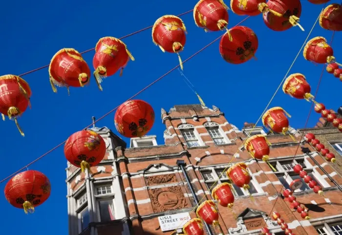 Framed Print : Lisle Street, Chinatown, during the Chinese New Year celebrations, decorated with colourful Chinese lanterns, Soho, London, England, United Framed Print : Lisle Street, Chinatown, during the Chinese New Year celebrations, decorated with colourful Chinese lanterns, Soho, London, England, United