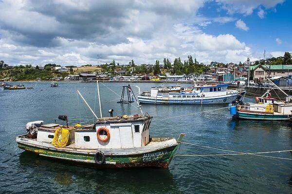 Little fishing boats in Chonchi, Chiloe, Chile, South America