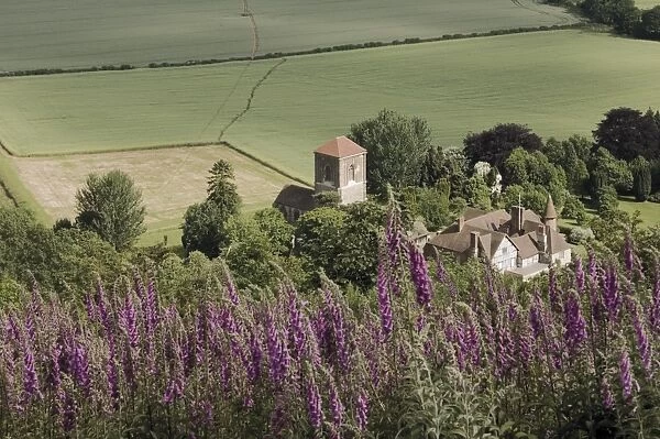Little Malvern village, viewed from main ridge of the Malvern Hills, Worcestershire