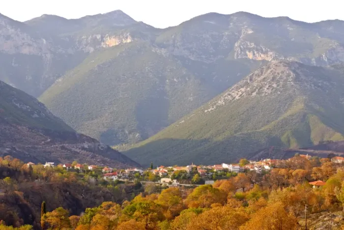Framed Print : Little mountain village in the center of mainland Greece, Greece, Europe