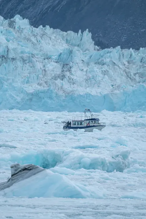 Framed Print : Little ship floating between the ice below the Eqi glacier, Western Greenland, Denmark, Polar Regions Framed Print : Little ship floating between the ice below the Eqi glacier, Western Greenland, Denmark, Polar Regions
