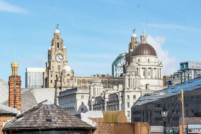 Framed Print : Liverpool skyline with historic buildings and clear blue sky, Liverpool, Merseyside, England, United Kingdom, Europe Framed Print : Liverpool skyline with historic buildings and clear blue sky, Liverpool, Merseyside, England, United Kingdom, Europe