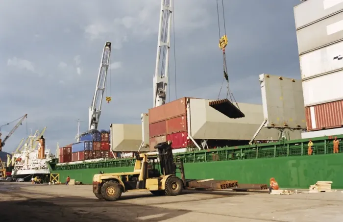 Framed Print : Loading of container ship