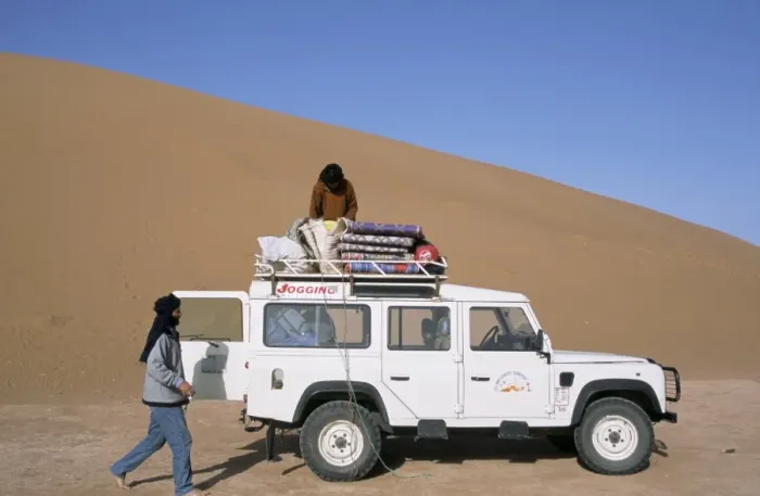Framed Print : Loading equipment on a 4x4 vehicle after desert trek Framed Print : Loading equipment on a 4x4 vehicle after desert trek