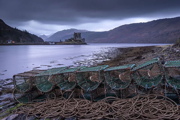 Lobster Creels on the shores of Loch Duich near Eilean Donan Castle, Highlands, Scotland