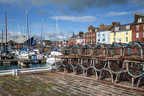 Lobster pots on the Quayside at the Harbour in Arbroath, Angus, Scotland, United Kingdom, Europe