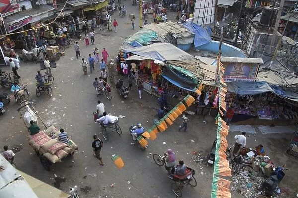 Local market and rickshaws seen from above