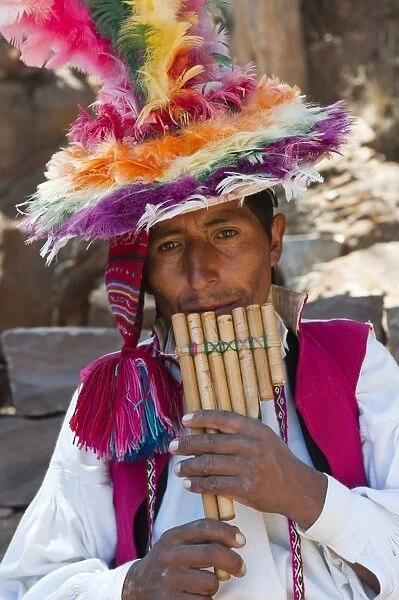 Local residents of Taquile Island, Lake Titicaca, Peru, South America