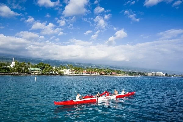 Locals working out in their outrigger canoes, Kailua-Kona, Big Island, Hawaii, United States of America, Pacific