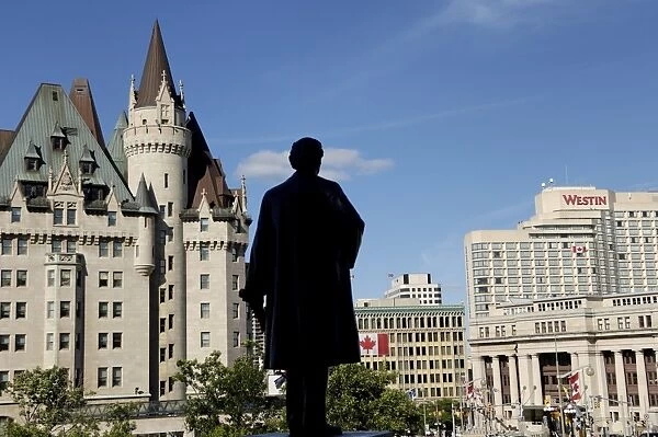 Located in the heart of the capital next to the Parliament Buildings, the Fairmont Chateau Laurier hotel is limestone edifice with turrets and masonry reminiscent of a French chateau, Ottawa, Ontario, Canada