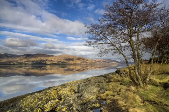 Framed Print : Loch Linnhe in flat calm winter weather with reflections of distant mountains Framed Print : Loch Linnhe in flat calm winter weather with reflections of distant mountains