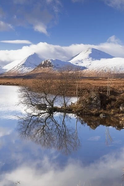 Lochan na Stainge and Black Mount under snow in mid-winter, Argyll and Bute, Scotland