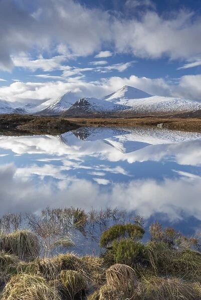 Lochan na Stainge and Black Mount under snow in mid-winter, Argyll and Bute, Scotland