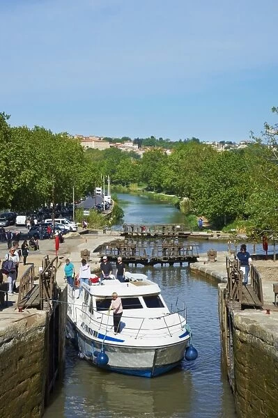 The locks of Fonserannes, Canal du Midi, UNESCO World Heritage Site, Beziers, Herault, Languedoc, France, Europe