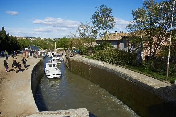 Locks of Fonserannes, Canal du Midi, UNESCO World Heritage Site, Beziers, Herault, Languedoc, France, Europe