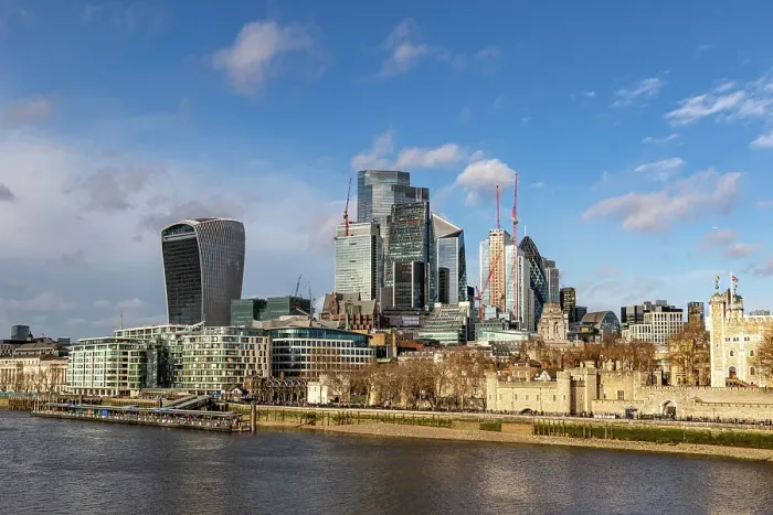 Framed Print : London skyline with modern buildings and blue sky, viewed from across the River Thames, London, England, United Kingdom, Europe Framed Print : London skyline with modern buildings and blue sky, viewed from across the River Thames, London, England, United Kingdom, Europe