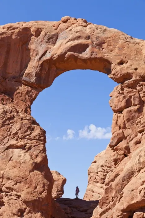 Framed Print : Lone hiker in Turret Arch, Arches National Park, near Moab, Utah, United States of America, North America Framed Print : Lone hiker in Turret Arch, Arches National Park, near Moab, Utah, United States of America, North America