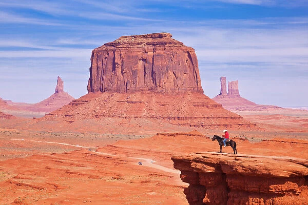 Lone horse rider at John Fords Point, Merrick Butte, Monument Valley Navajo Tribal Park, Arizona, United States of America, North America