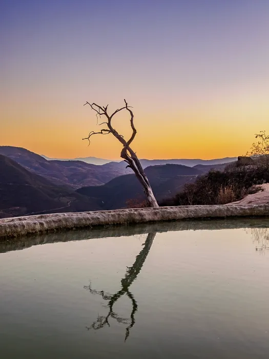 Framed Print : Lone Tree by the pool, Hierve el Agua, dusk, San Lorenzo Albarradas, Oaxaca State, Mexico Framed Print : Lone Tree by the pool, Hierve el Agua, dusk, San Lorenzo Albarradas, Oaxaca State, Mexico