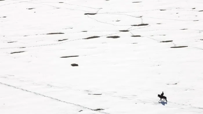 Framed Print : A lonely horse rider on the frozen plains of Mongolia, Central Asia, Asia Framed Print : A lonely horse rider on the frozen plains of Mongolia, Central Asia, Asia