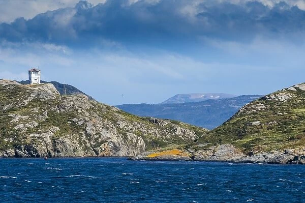 Lonely lighthouse in the Beagle Channel, Tierra del Fuego, Argentina, South America