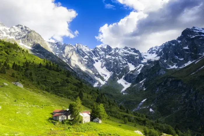 Framed Print : Lonely traditional group of huts in a wild alpine valley, Val d Arigna, Orobie, Valtellina, Lombardy, Italy. Europe Framed Print : Lonely traditional group of huts in a wild alpine valley, Val d Arigna, Orobie, Valtellina, Lombardy, Italy. Europe