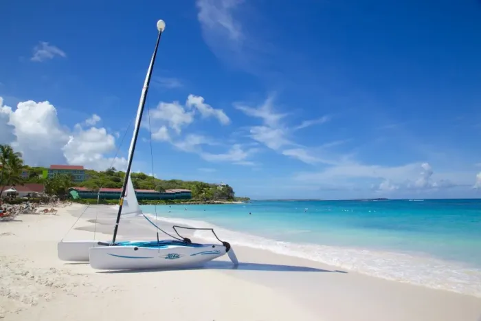Framed Print : Long Bay and beach and hobie cat, Antigua, Leeward Islands, West Indies, Caribbean, Central America Framed Print : Long Bay and beach and hobie cat, Antigua, Leeward Islands, West Indies, Caribbean, Central America