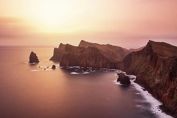 Long exposure to capture the sunrise light at Sao Lourenco Peninsula on a spring day, Madeira, Portugal, Atlantic, Europe