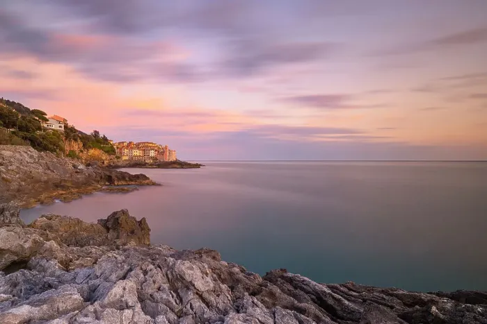 Framed Print : Long exposure to capture the sunset light near to Tellaro village, on a winter day, La Spezia province, Liguria district, Italy, Europe Framed Print : Long exposure to capture the sunset light near to Tellaro village, on a winter day, La Spezia province, Liguria district, Italy, Europe
