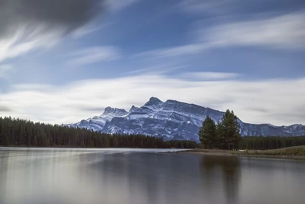 Long exposure landscape of the Two Jack Lake in the Banff National Park, UNESCO World Heritage Site