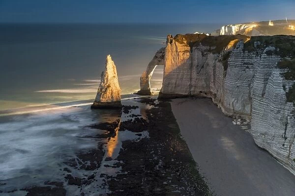 Long exposure at sunset of the chalk cliffs, Etretat, Normandy, France, Europe