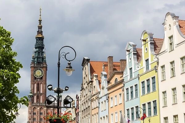 The Long Market, Dlugi Targ, with town hall clock, Gdansk, Poland, Europe